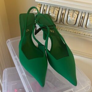 ZARA Green Women's Slingback Heels